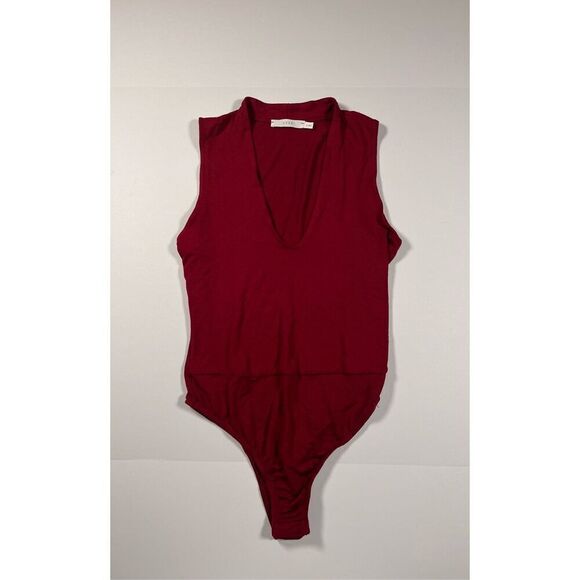 Lush Maroon One Piece Mock Neck Low Cut Sleeveless One Piece Bodysuit Size Small - Picture 1 of 7